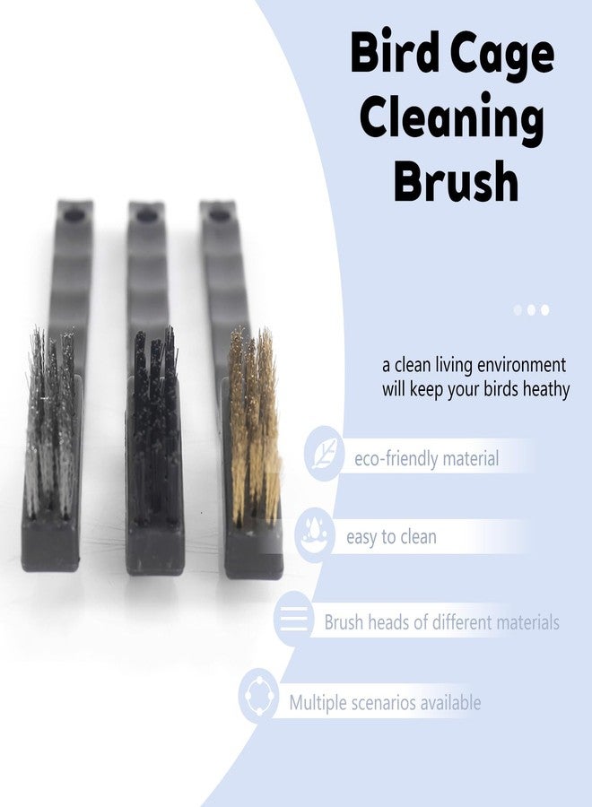 Nailuck 3PCS Bird Cage Cleaning Brush Set Copper,Nylon & StainlessSteel Brushes for ParrotCages,Kennels,Perches and More - Image 5